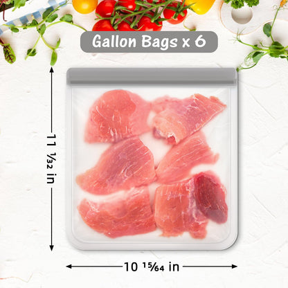 FUNFERY 10 Pack Silicone,Reusable Freezer Bags with Zipper,Leakproof Reusable Silicone Food Storage Bag for Meat,Lunch,Travel-3 Gallon,3 Snack 4 Sandwich Bags