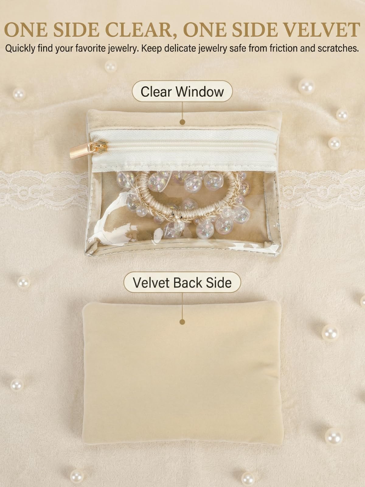 Hacaroa Travel Jewelry Case with 12 Velvet Pouches, Jewelry Storage Organizer Box PU Leather, Clear Window Small Bags Wedding Gifts for Earrings, Necklaces, Bracelets, Rings, Women, Girls, Cream White