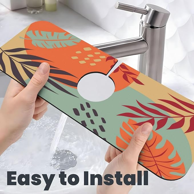 Boho Bohemian Abstract Floral Leaves Kitchen Sink Splash Guard Faucet Mat Super