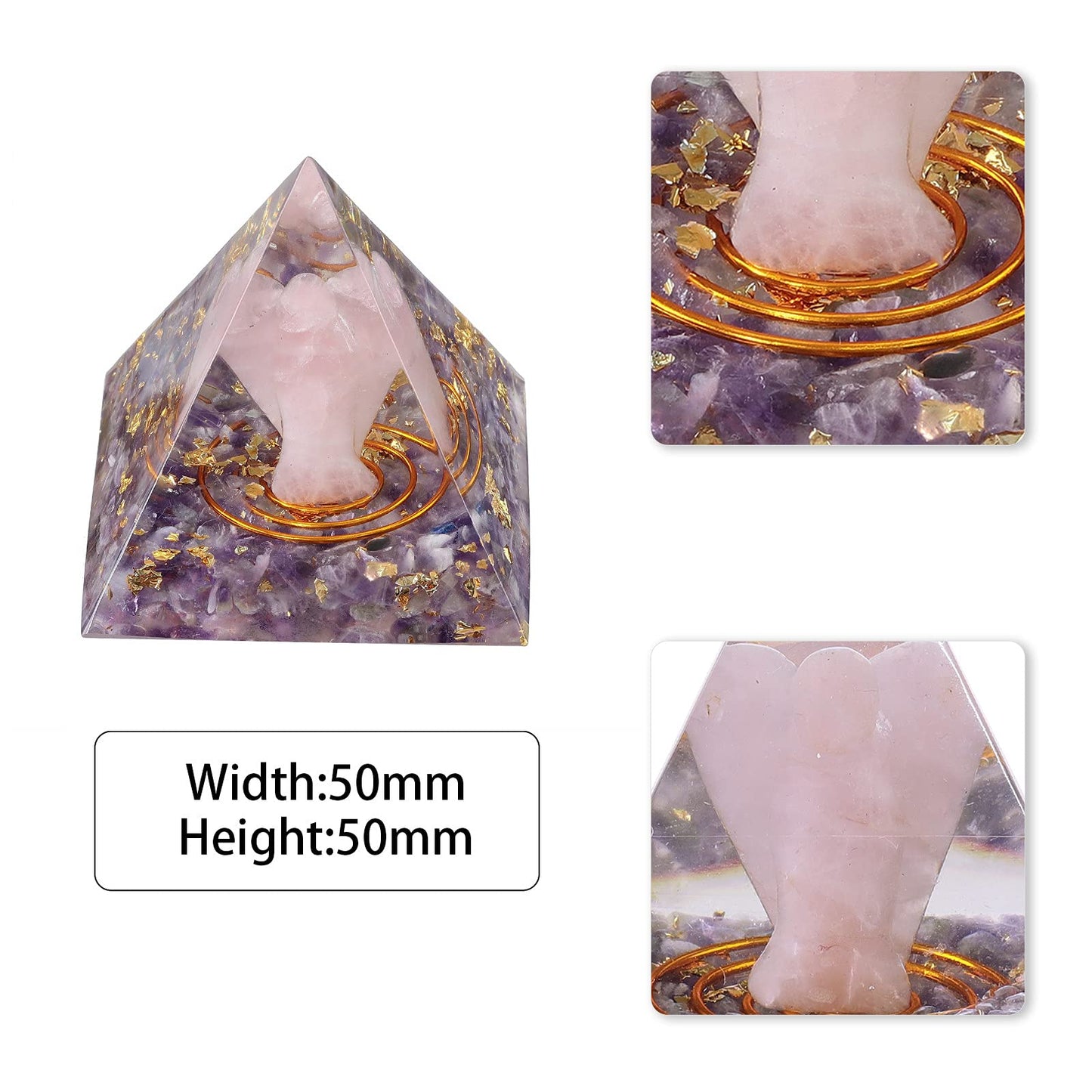 mookaitedecor Amethyst Crystal Orgone Pyramid with Rose Quartz Guardian Angel and Tumbled Stones Orgonite Energy Generator for Protection Reiki Home Decor