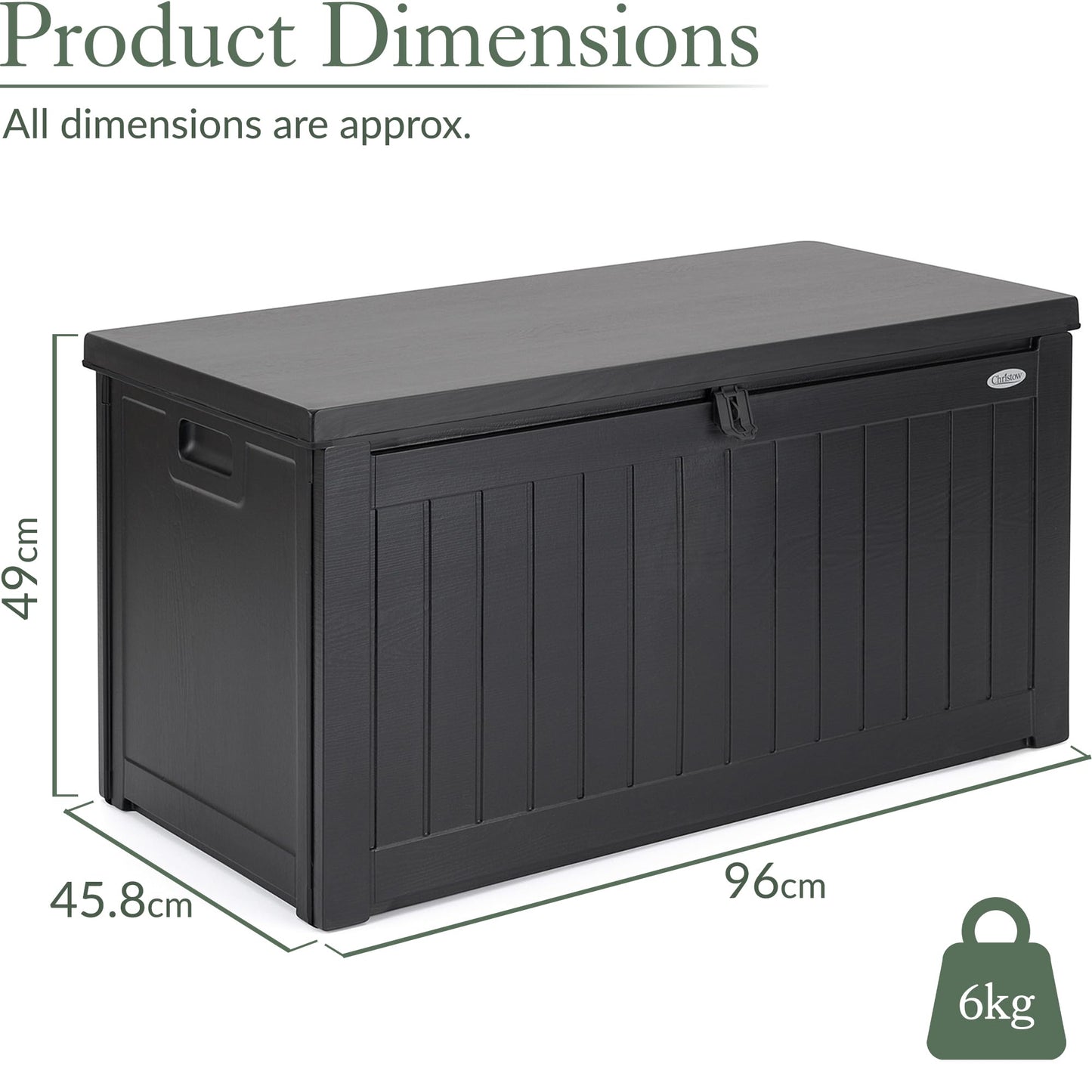 CHRISTOW Waterproof Garden Storage Box With Lockable Lid, Plastic Wood Effect Outdoor Storage Box, Aluminium Hinges, 190L