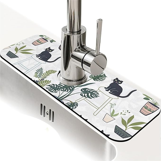 Kitchen Sink Splash Guard，Cats and potted plants Faucet Mat Sink Gadgets-Super