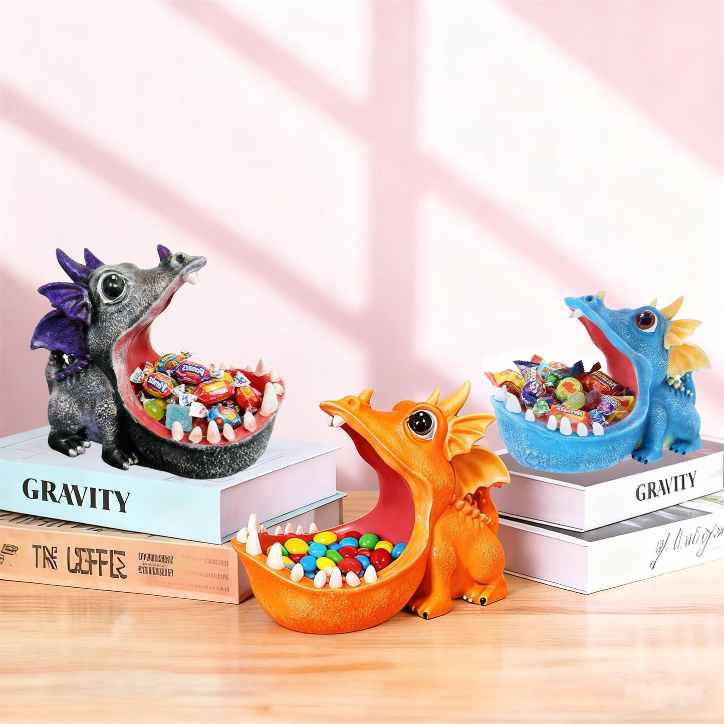 MOYI Candy Bowl Christmas Decoration Dinosaur Candy Dish, Home Decor Key Bowl for Entryway Table Office Desk, Unique Statue Fun Key Bowls Sculpture Art Decor Container Storage Box for Living Room