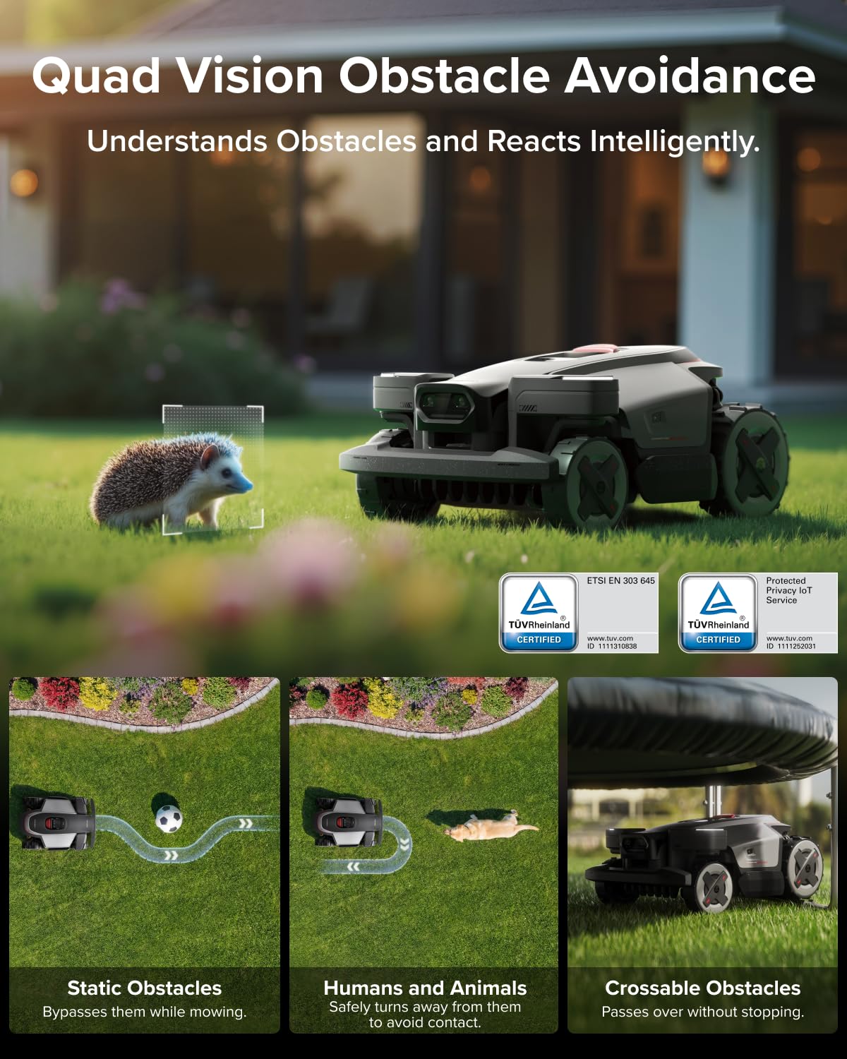 roborock RockMow X130H Robot Lawn Mower, Wire-Free 4WD Robotic Lawn Mower with Full-Band RTK + Quad-Vision Navigation, Auto Mapping, Multi-Sensor AI Obstacle Avoidance, 80% Slope, Covers Up to 1 Acre