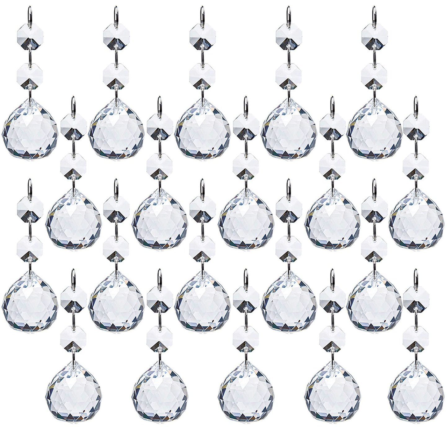 Yesland 20 Pcs Crystal Glass Ball, 30mm Pendants Balls & Chandelier Prisms, Clear Faceted Hanging Crystals for Wedding Home and DIY Craft Jewelry Decoration