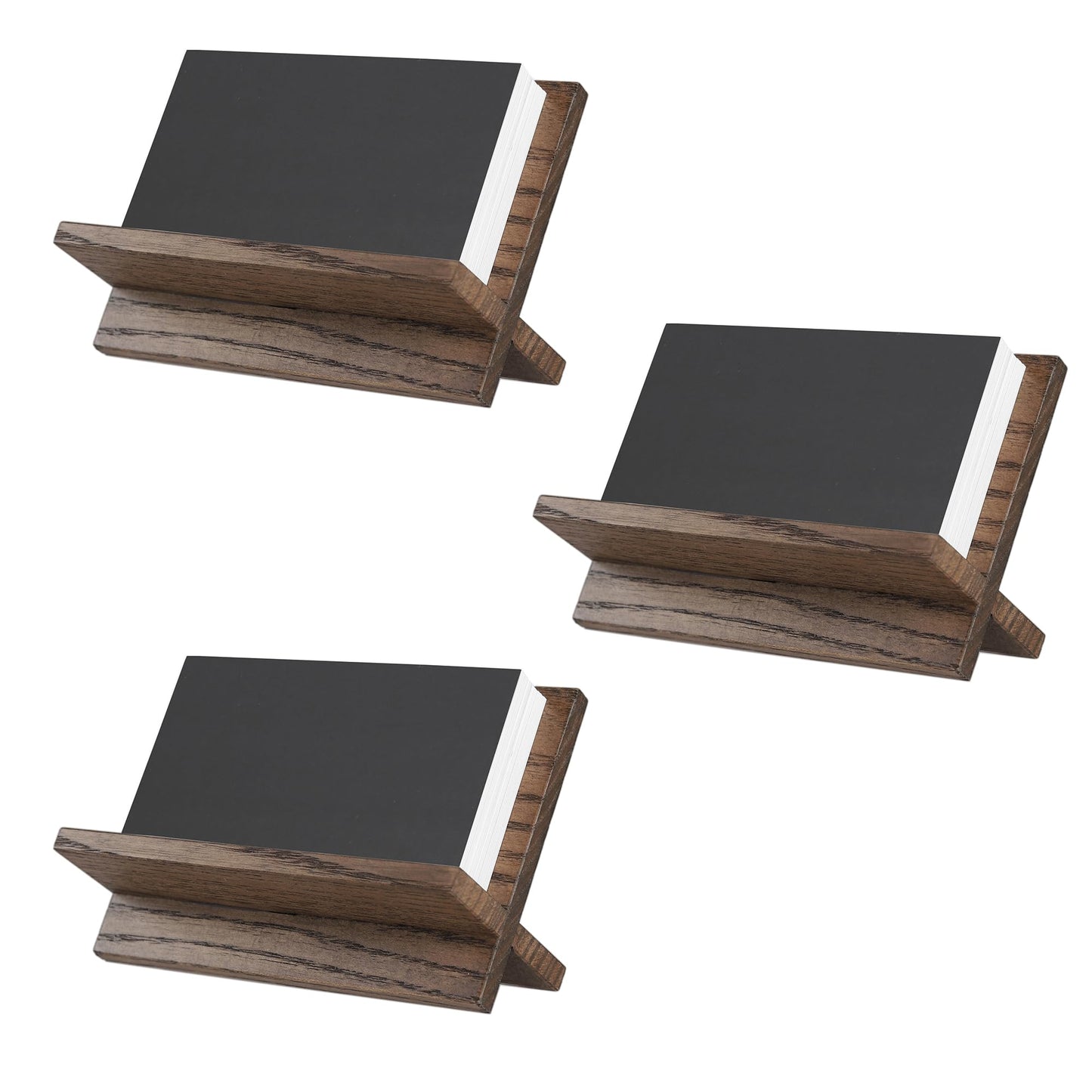 TOROS store Set of 3 Business Card Holders for Desk - Brown Wood Small Cards Holder, Professional Desktop Business Card Stand Display, Wooden Name Card Holder