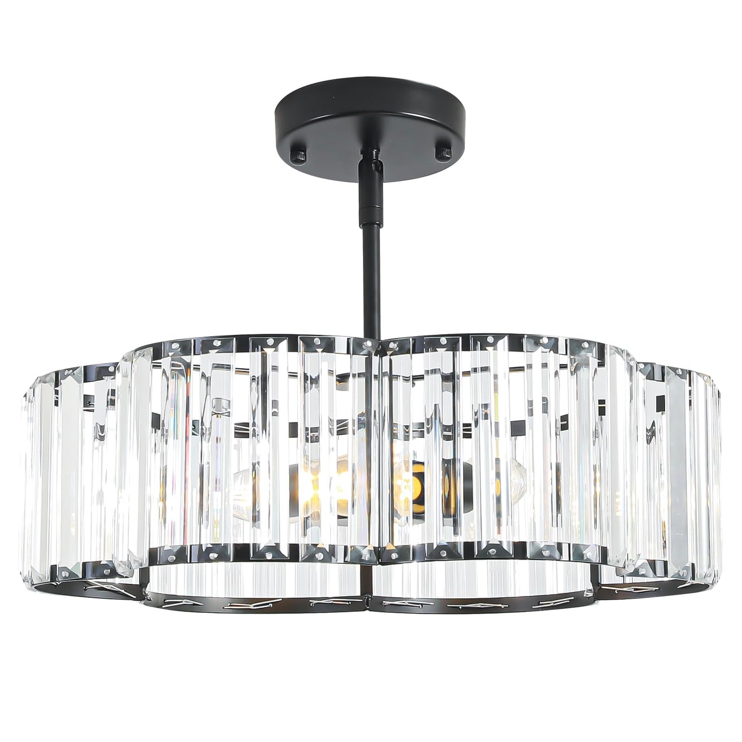 etiruety Modern Black Crystal Semi Flush Mount Ceiling Light Fixtures 16 in