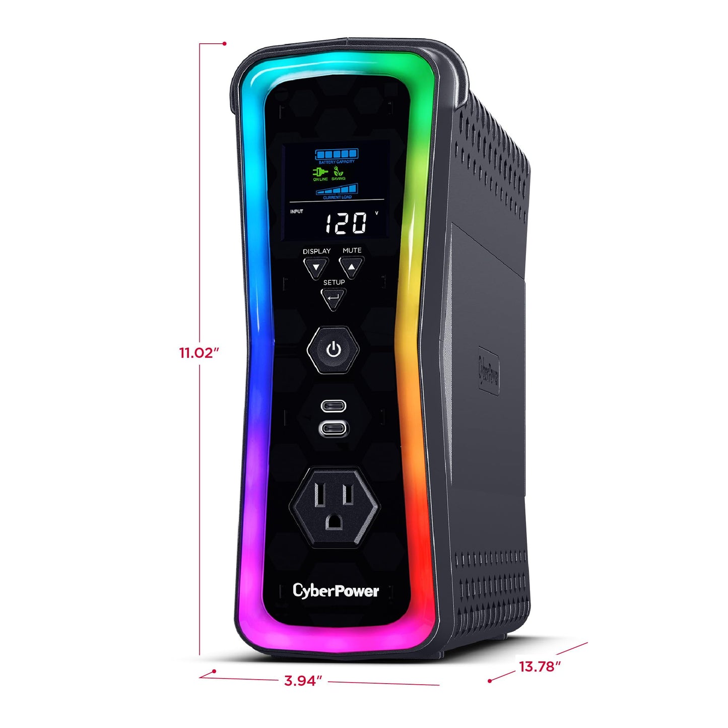 CyberPower GX150C2 Gaming UPS Battery Backup and Surge Protector, 1500VA/1000W, RGB Lighting, 13 Outlets, USB‑C Charging, UL Certified
