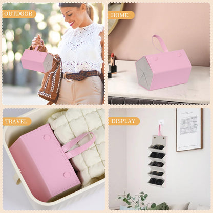 AUTOARK Foldable PU Leather Glasses Organizer with 5 Slots,Hanging & Portable Sunglass Eyewear Storage Case for Men Women,Pink,MKAW254