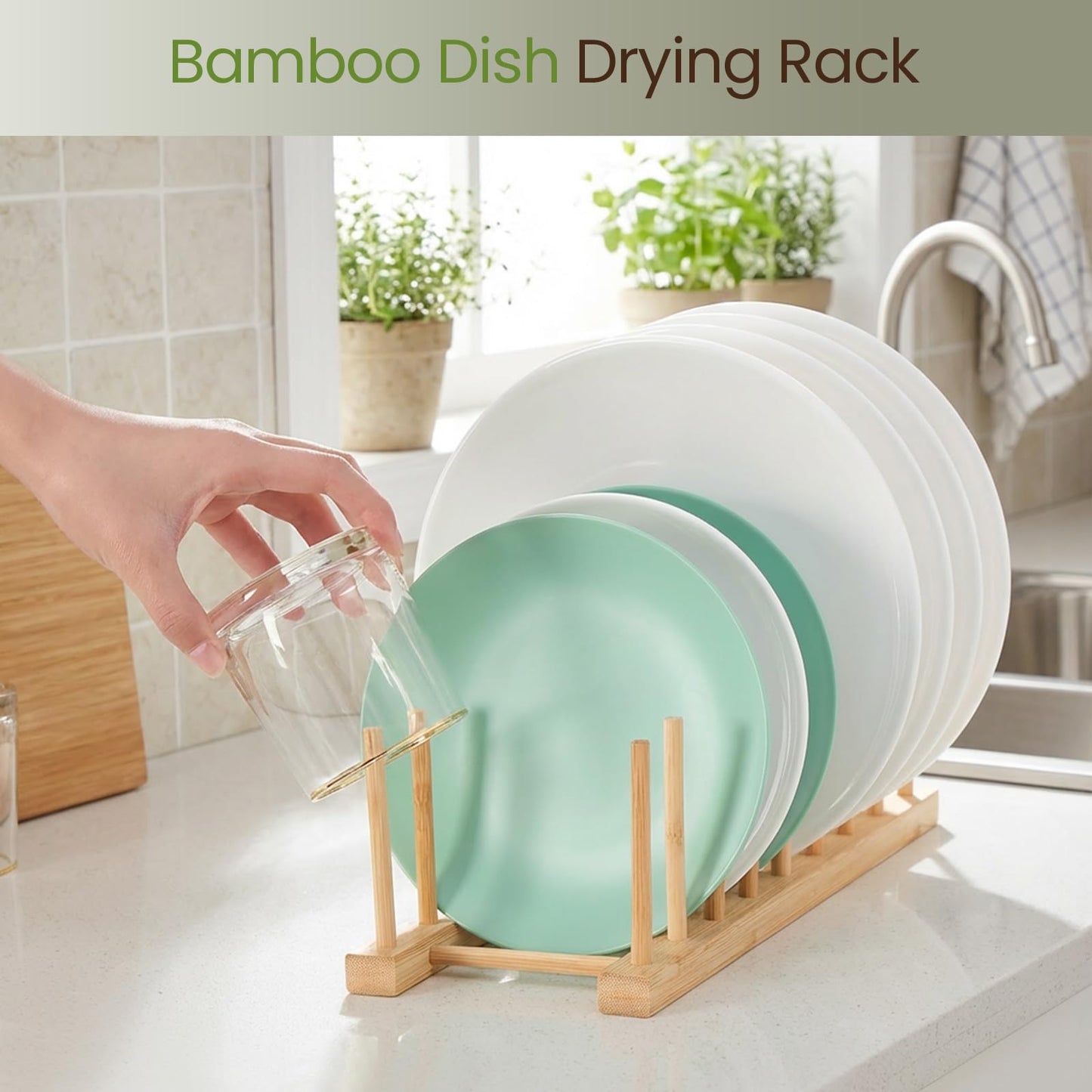 NOVAYEAH 4 Pcs Bamboo Wooden Dish Rack-Plate Pot Lid Cutting Board Organizer Holder Rack for Cabinet-Kitchen Cabinet Organizer for Dish, Pots, Lids, Bowls, Bottles, Books, and Puzzle