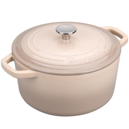 VORRINGARD Enameled Cast Iron Dutch Oven Pot with Lid, for Bread Baking, Round Bread Oven- include Sourdough Bread Baking Supplies Set, 4.5QT, Latte