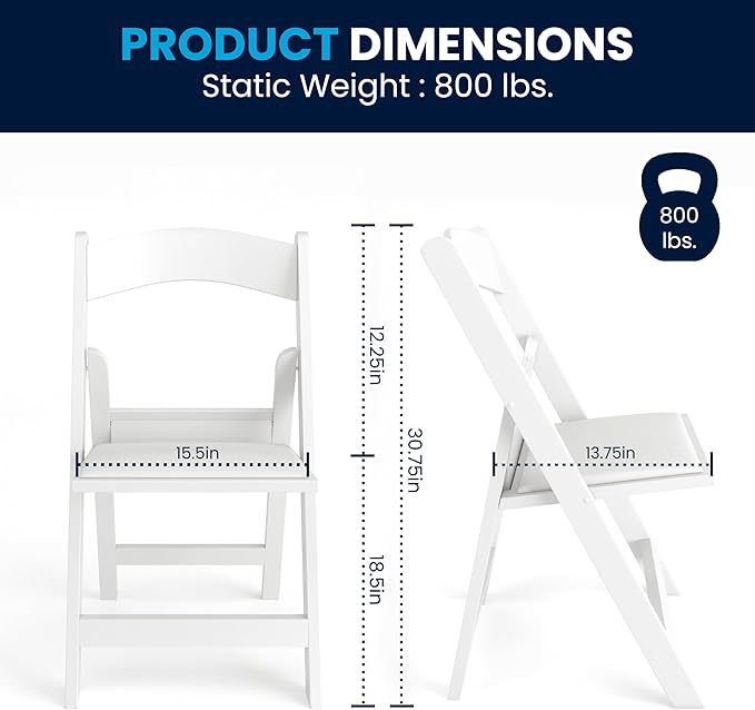 Flash Furniture Hercules Series Folding Chair - White Resin - Set of 4 800LB Weight Capacity Comfortable Event Chair - Light Weight Folding Chair