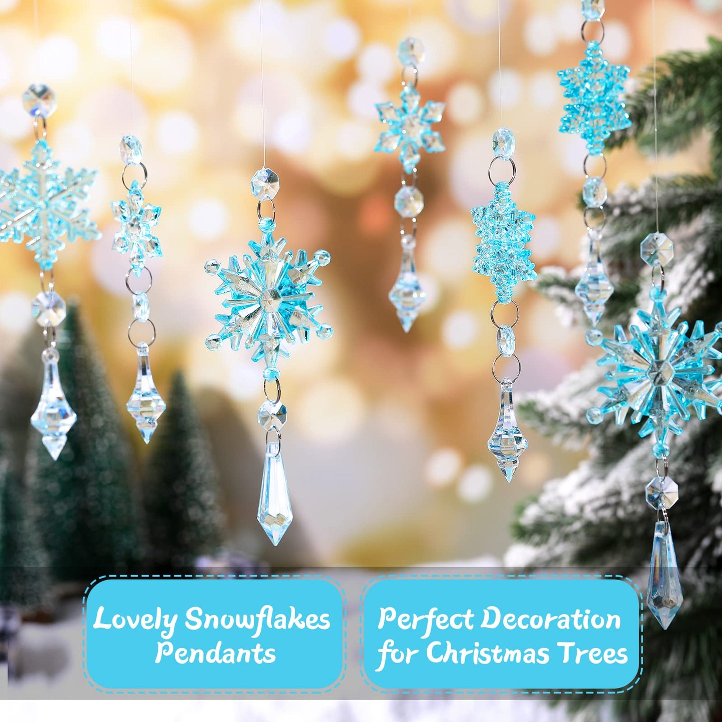 Boao Light Blue 15 Pcs Crystal Snowflake Ornaments for Christmas Tree Acrylic Snowflake Winter Wonderland Decorations for Party Favor Celebration