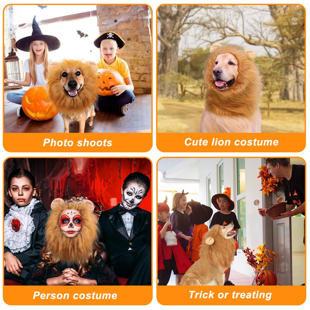 Vivifying Lion Mane Wig, Adjustable Pet Costume with Ears for Dog (Brown)