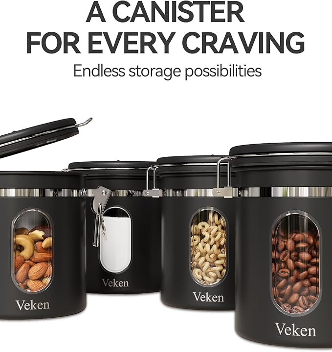 Veken Coffee Canister with Window, Airtight Stainless Steel Kitchen Food