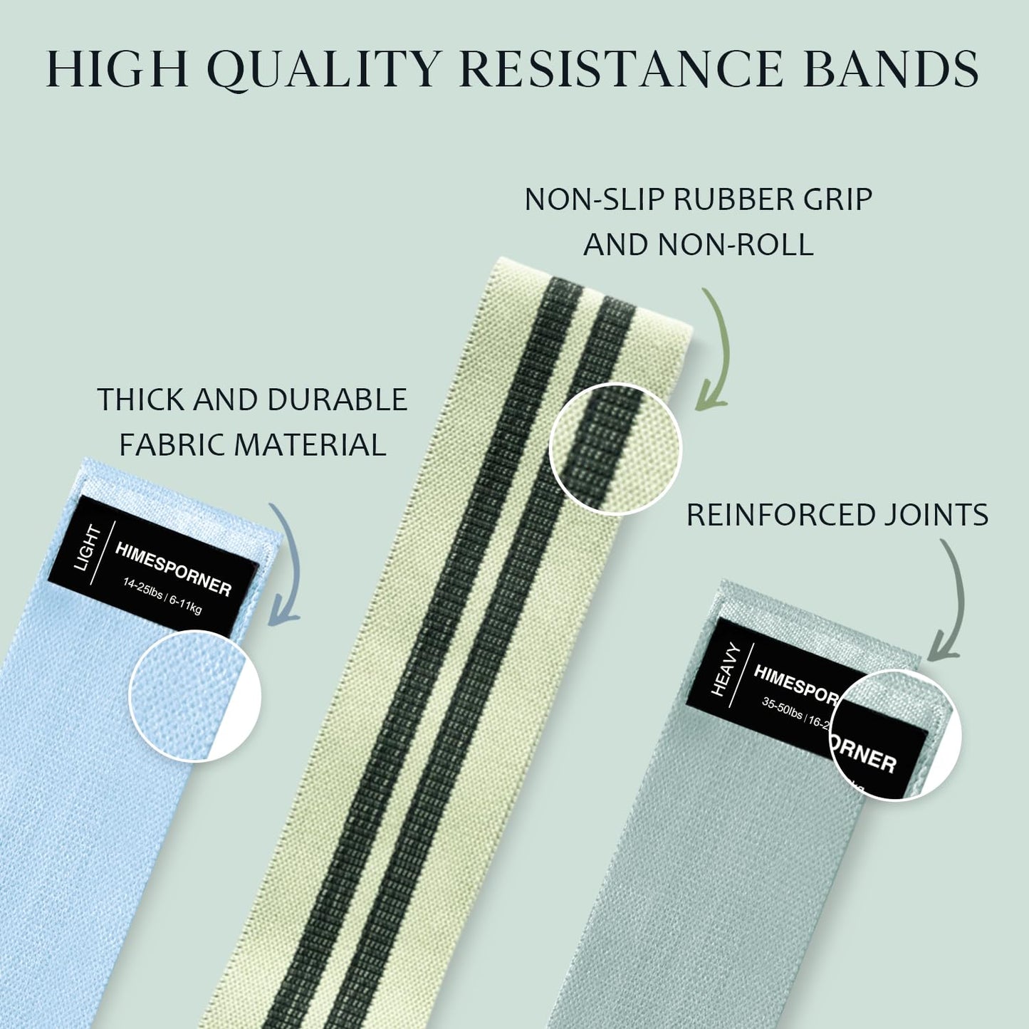Wide Fabric Resistance Bands for Working Out, 3 Level Non-Slip Exercise Booty Bands for Women & Men Leg and Glutes with Hair Ties and Tape Measure - for Home Gym Workout, Yoga, Pilates