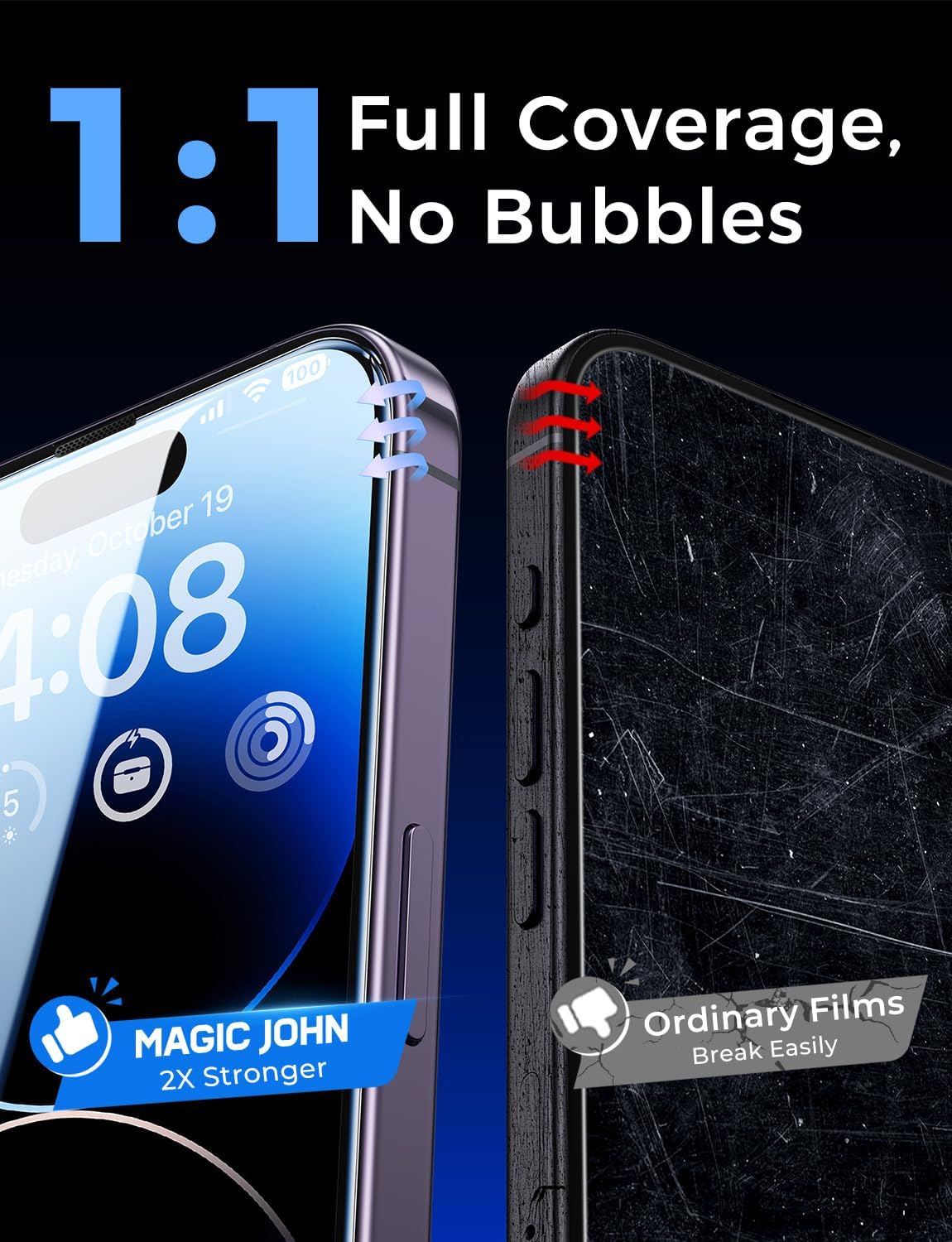 MAGIC JOHN 2 Pack for iPhone 14 Pro 6.1 inch Tempered Glass Screen Protector, Auto Dust-Elimination Installation, Bubble Free, Dynamic Island Compatible, HD Clear, Easy Installation