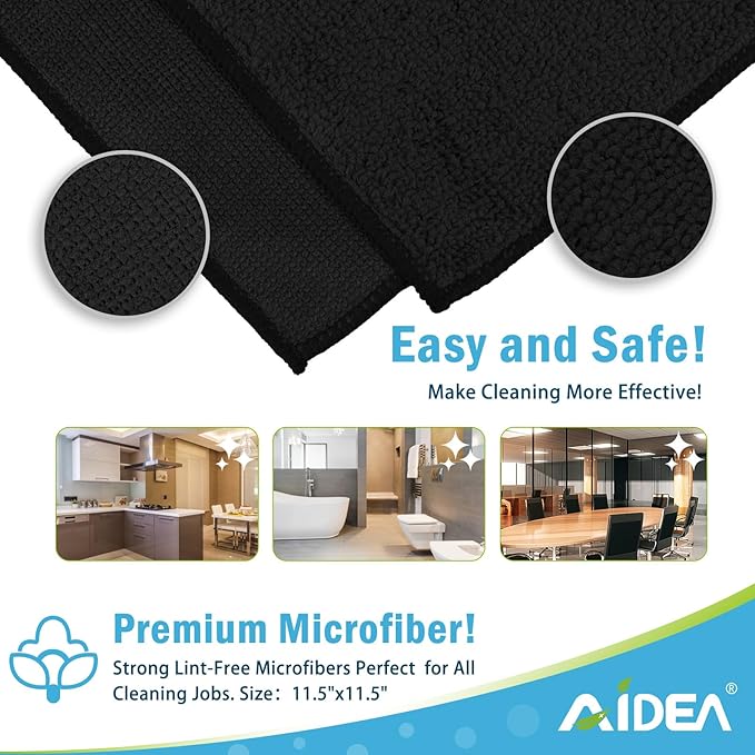 AIDEA Microfiber Cleaning Cloth Black 50PK, Microfiber Towels