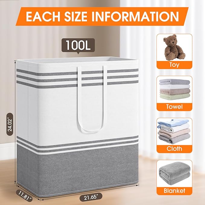 2 Pack Large Home Laundry Basket, Laundry Hamper, Freestanding Waterproof Dirty