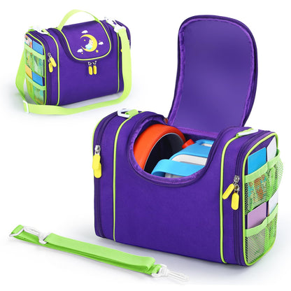 Carrying Case Compatible with Yoto player, Cards Storage Bag with Handle and Shoulder Strap, Travel Storage box for Audio Music Player & Headphone Accessories (Purple)