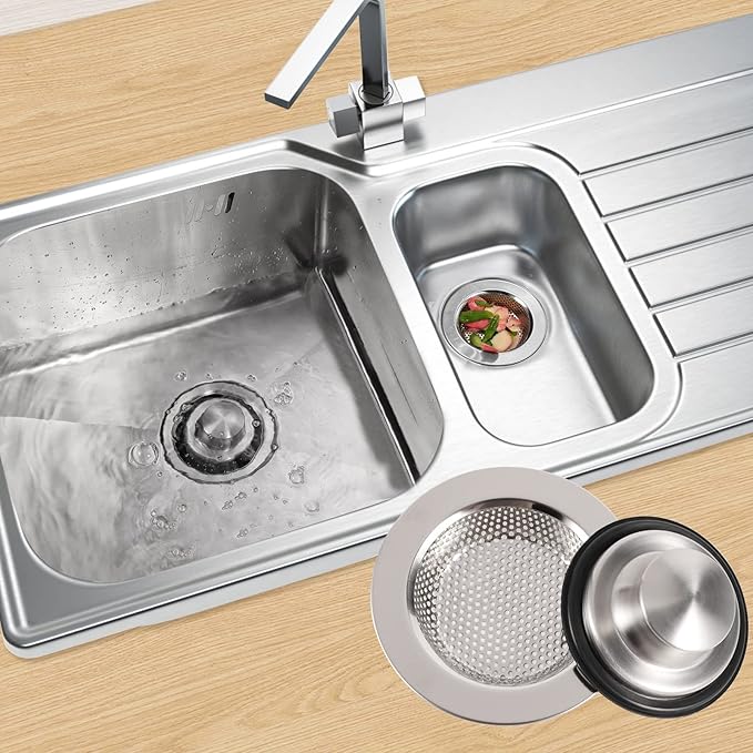 RQYEKDO Polished Kitchen Sink Strainers Sink Stopper Kits, Stainless Steel Sink