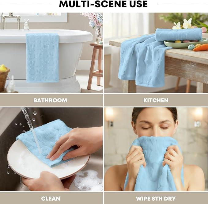 Artoid Mode 2 Pcs Light Blue 3D Rabbit Jacquard Easter Hand Towels