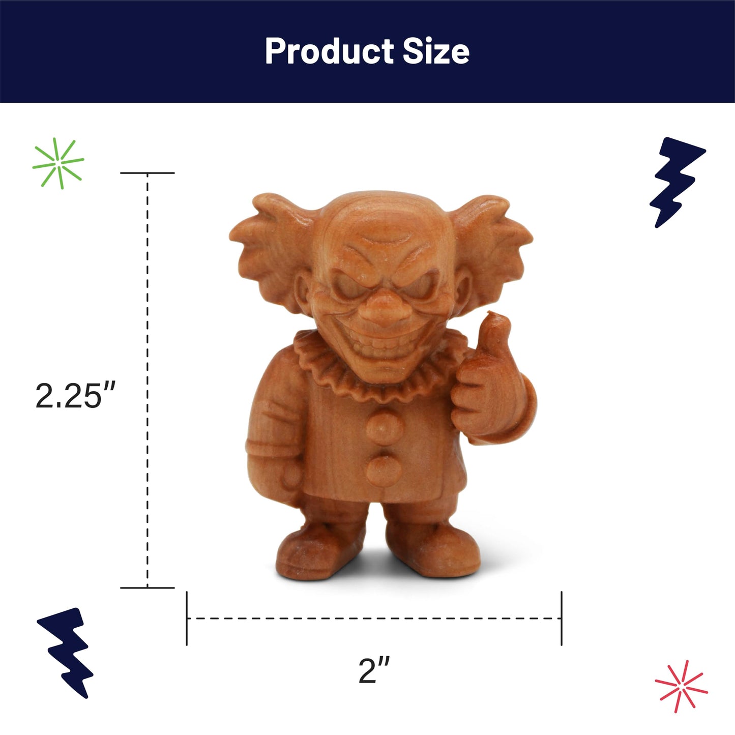 GOOFBALLS Mini Wooden Figurine – Funny Desk Toy, Cute, Quirky Collectible, Unique Gift for Office or Home Décor Shelf Display - Creepy Clown