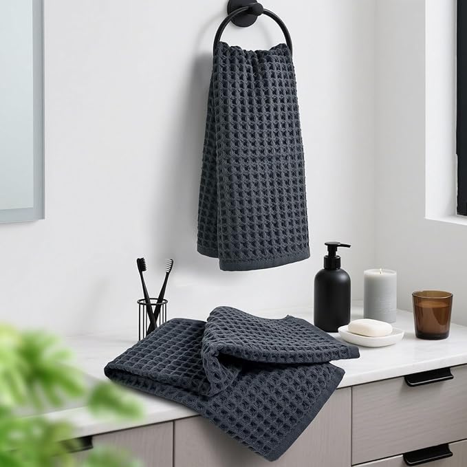 Jacquotha Waffle Hand Towels for Bathroom 2-Piece – Cotton Quick Dry Lint Free