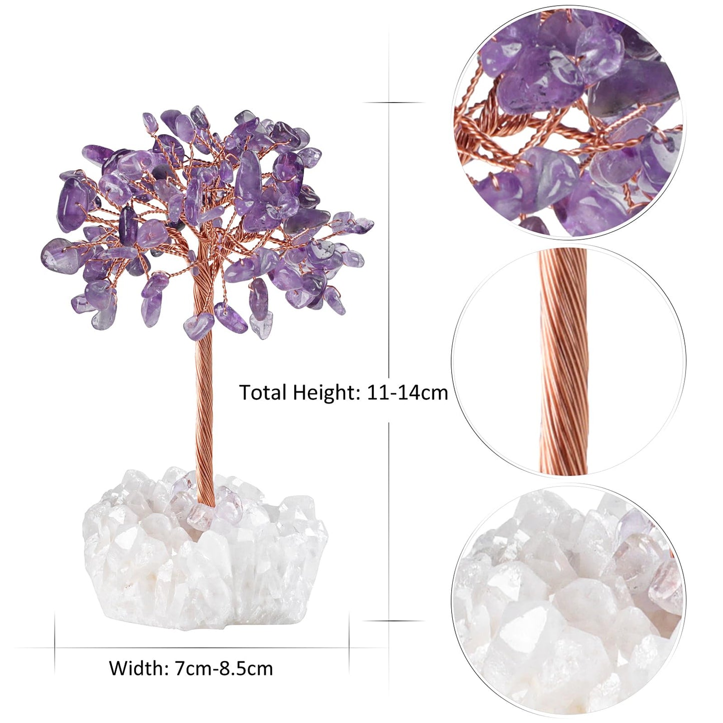 dssmboom Healing Amethyst Crystal Tree on Raw Rock Crystal Cluster Base for Home Office Decor, Handmade Feng Shui Stone Money Tree Bonsai for Wealth and Good Luck