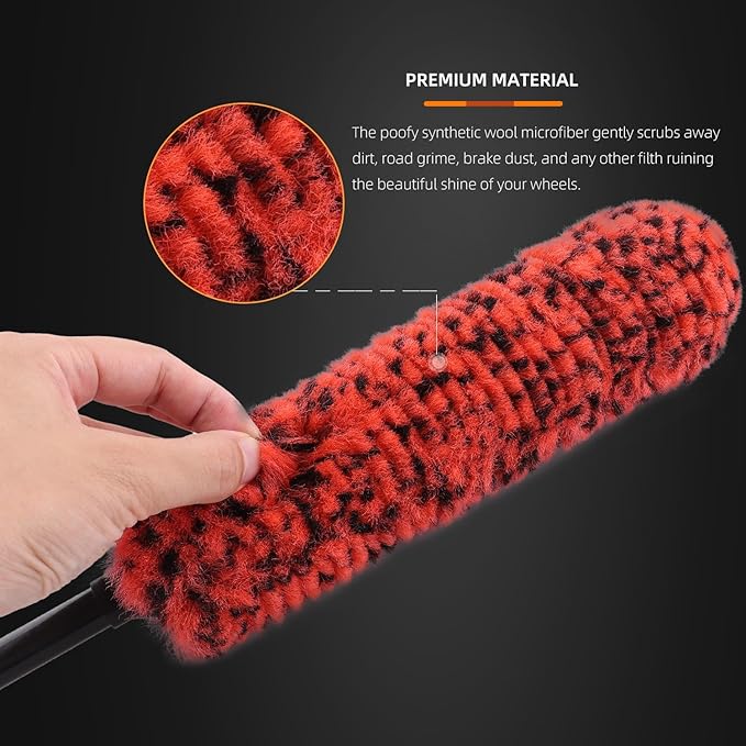 SPTA 1 Pc Soft Microfiber Extended Reach Rim Drill Wheel Brush, Microfibre