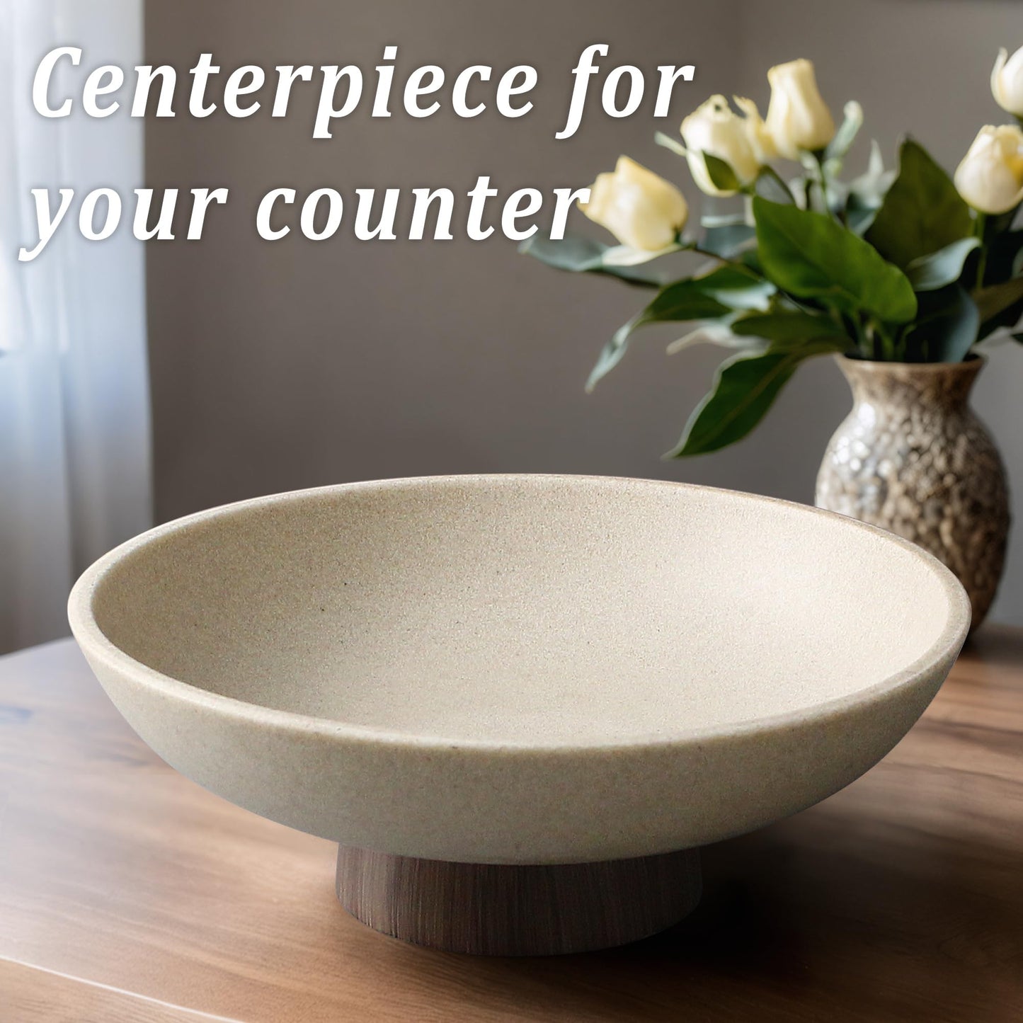 LIN CHUAN Modern Resin Pedestal Bowl – Large Fruit Bowl for Kitchen Counter, Catch All Bowl for Entryway Table, Stylish Key Bowl & Dining Centerpiece, Brown