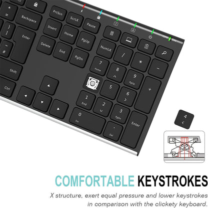 Arteck 2.4G Wireless Keyboard Stainless Steel Ultra Slim Full Size Keyboard with Numeric Keypad for Computer/Desktop/PC/Laptop/Surface/Smart TV and Windows 10/8/ 7 Built in Rechargeable Battery