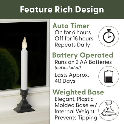 612 Vermont LED Battery Operated Window Candles with Timer, Bright Hot Spot, VT-1506A-4 (Pack of 4, Antique Bronze)