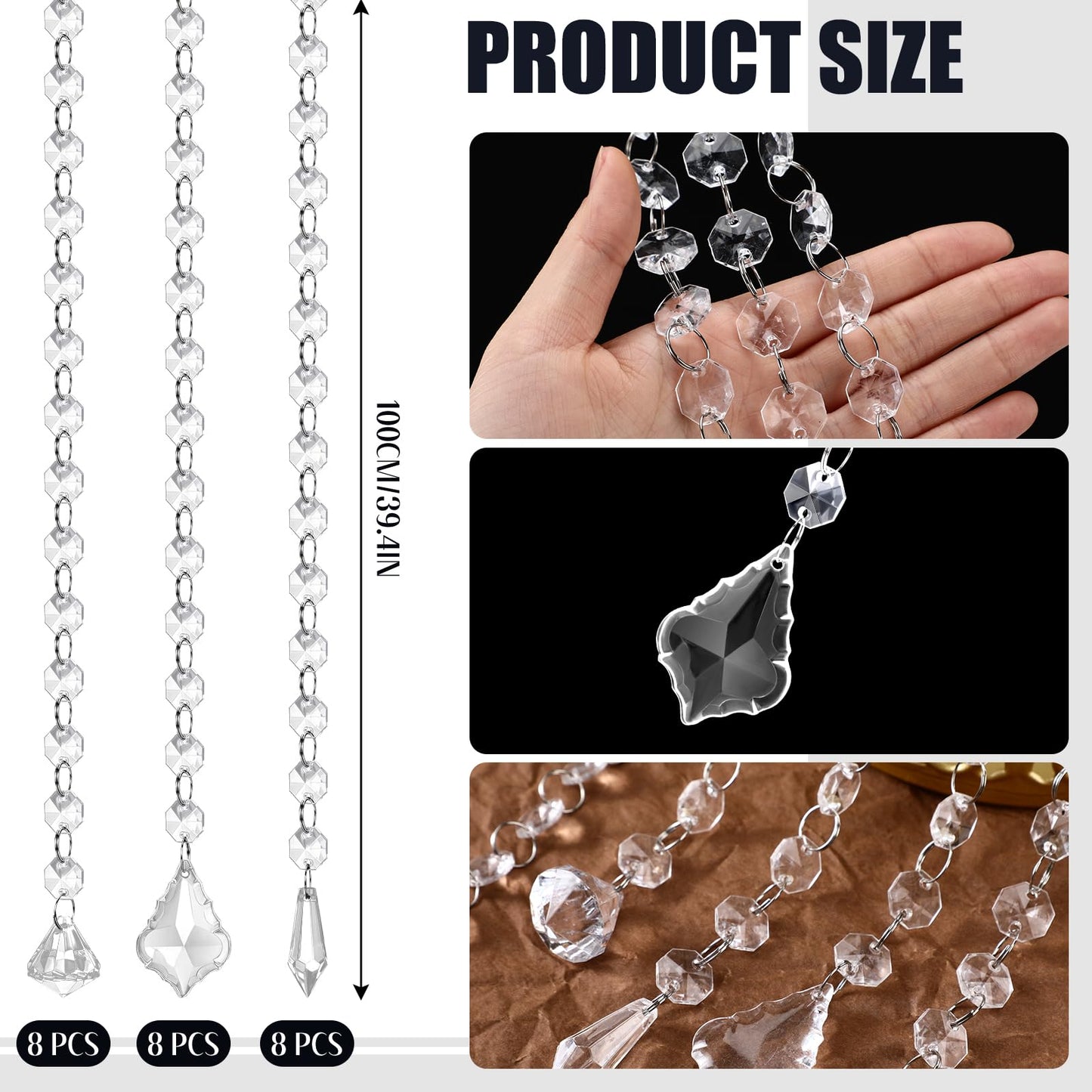 Teyva Daily 24 Pcs 39 Inch Clear Acrylic Crystal Garland Strands Hanging Crystal Strings Decoration Chandelier Beaded Chain Ornament Beaded Garland Curtain for Wedding Party Manzanita Tree Centerpiece