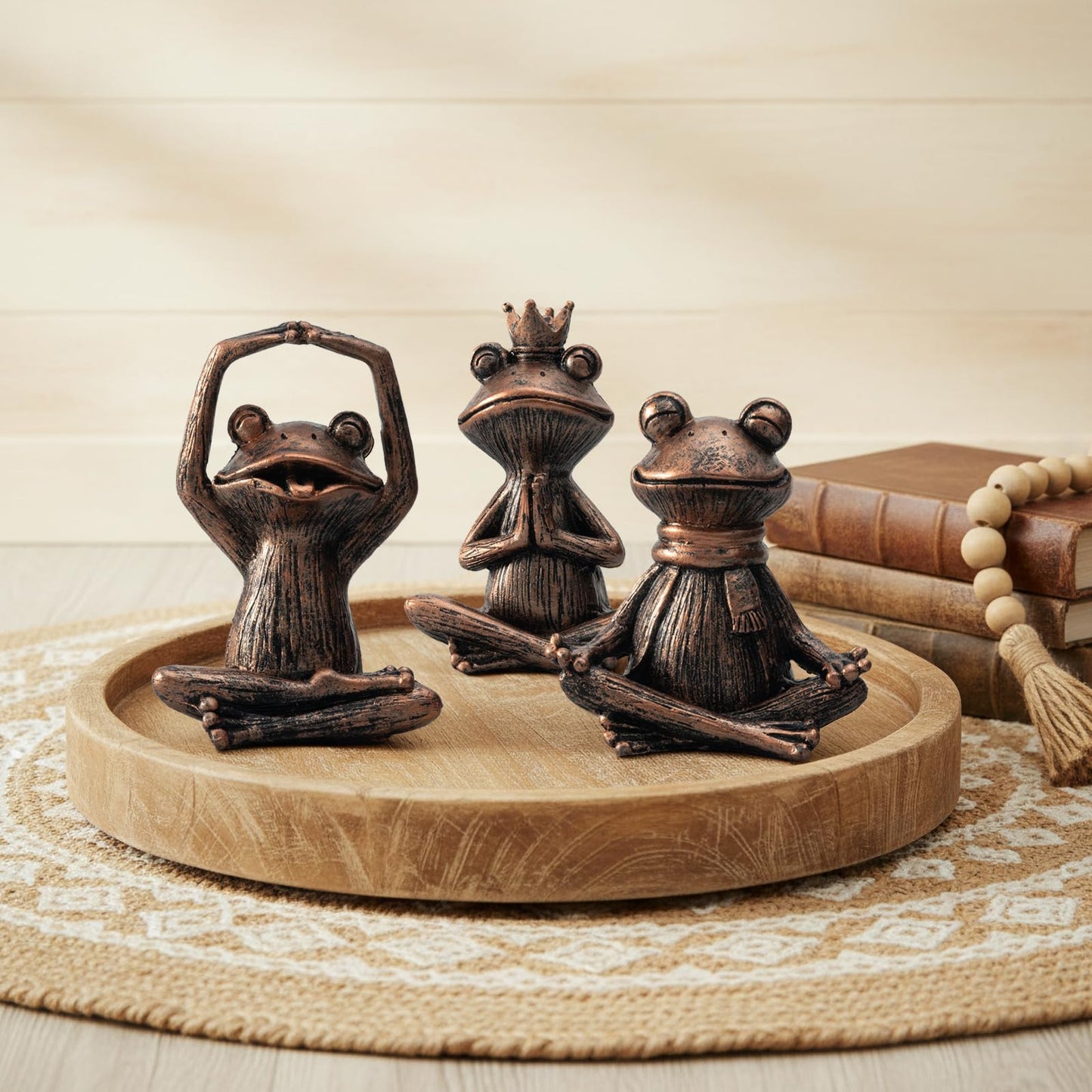 SOREFAFA Meditating Yoga Frog Gifts for Women - Set of 3 Resin Zen Garden Statues, Cute Rustic Animal Figurines for Home Office Shelf Room Decor, Peaceful Relaxation Decor Gift for Mom & Yoga Lovers