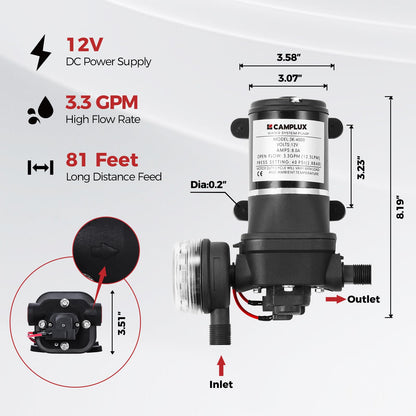 CAMPLUX Portable Propane Water Heater 2.64 GPM, Camping Water Heater with 3.3 GPM Water Pump Kit & Pipe Strainer, 68,000 BTU, BD264P120