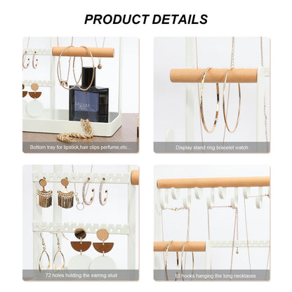 V-LAFUY Jewelry Holder Organizer, 4 Tier Necklace Holder Jewelry Tower with 10 Hooks 88 Holes, Jewelry Stand Organizer Storage Bracelets Earrings Rings Watches - Elegant White