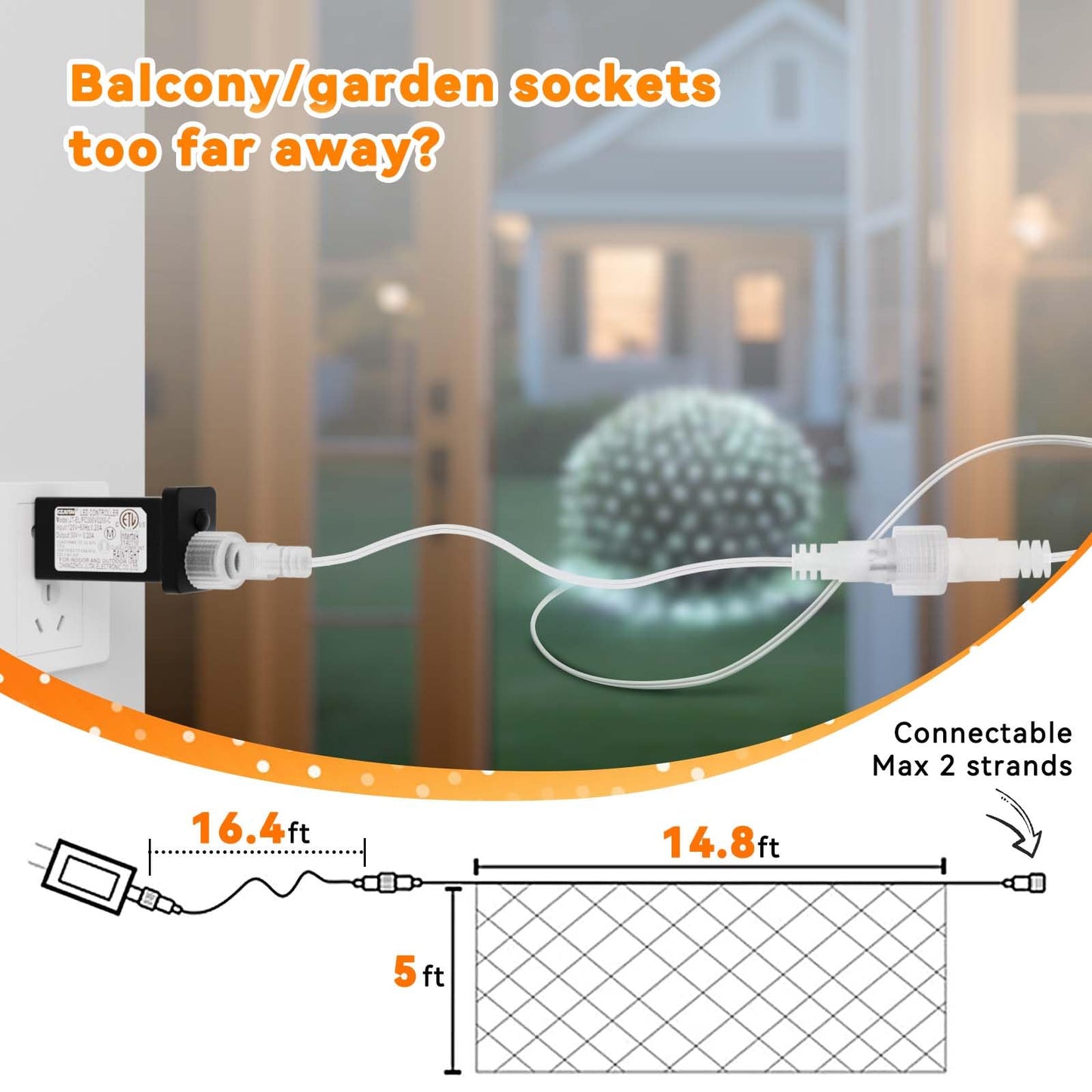 LitHome 14.8FT x 5FT Christmas Net Lights, 300 LED Net Lights Outdoor Mesh Light with 8 Modes, Connectable Waterproof Cool White Christmas Mesh Light for Bushes, Garden, Backyard, Xmas, Holiday Decor