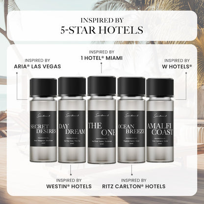Scentiment Hotel Diffuser Oil Discovery Kit | Inspired by Elite Five Star & Luxury Hotel Scents | Aromatherapy Oils with Notes of Cardamom, Tuscan Leather, and Sandalwood (20ml, Top 5 Scents)