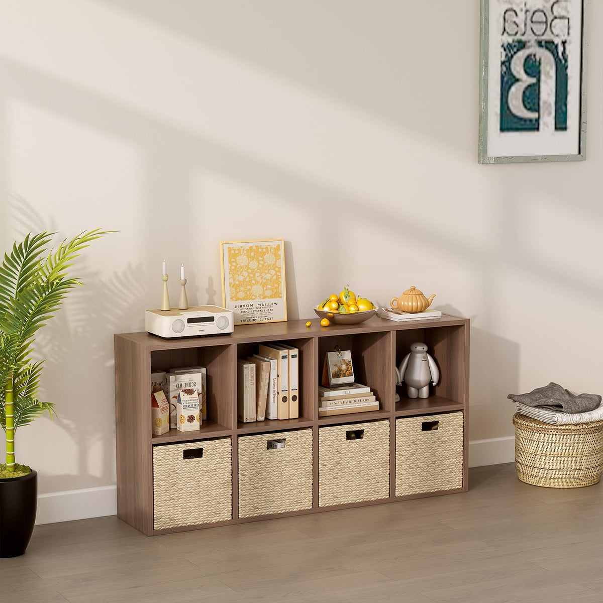 OSCHF 8-Cube Storage Shelf Bookcase - Wooden 4-Tier Floor Standing Open Bookshelf for Home and Office, Cuby Orgainzer, Walnut