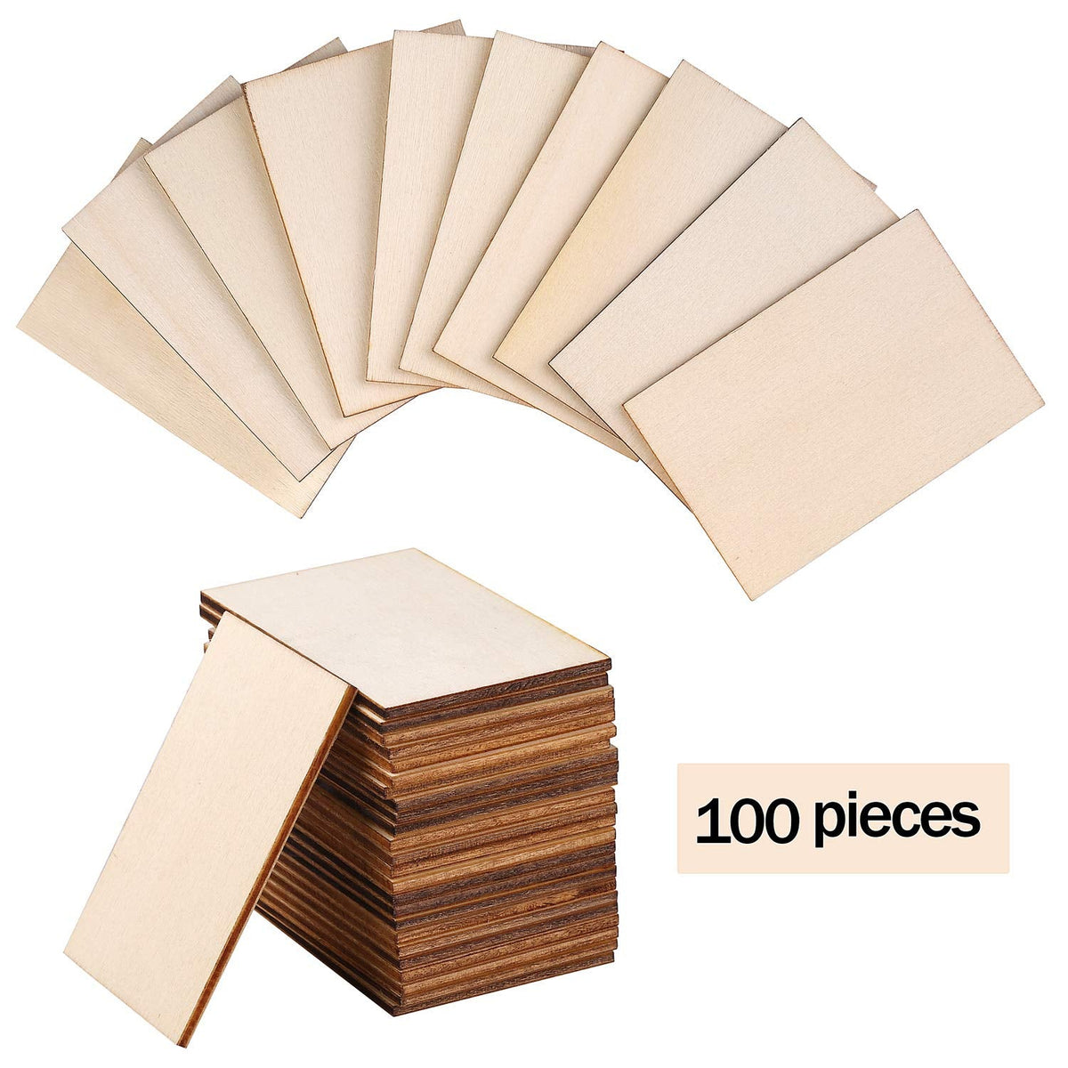 Ruisita 100 Pieces 2 x 3 Inches Unfinished Wood Pieces Rectangle Blank Sharp Corners Wooden Sheets for DIY Arts Craft Project