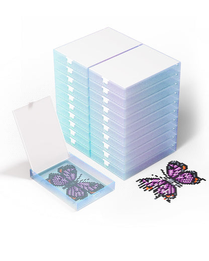 CATEARED Diamond Art Storage Trays with Lid, 20-Pack Premium Diamond Painting Accessories & Tools, Stackable Rhinestone Organizer for Nail Gems & Bedazzling Kit, Craft Supplies for Adults & Kids