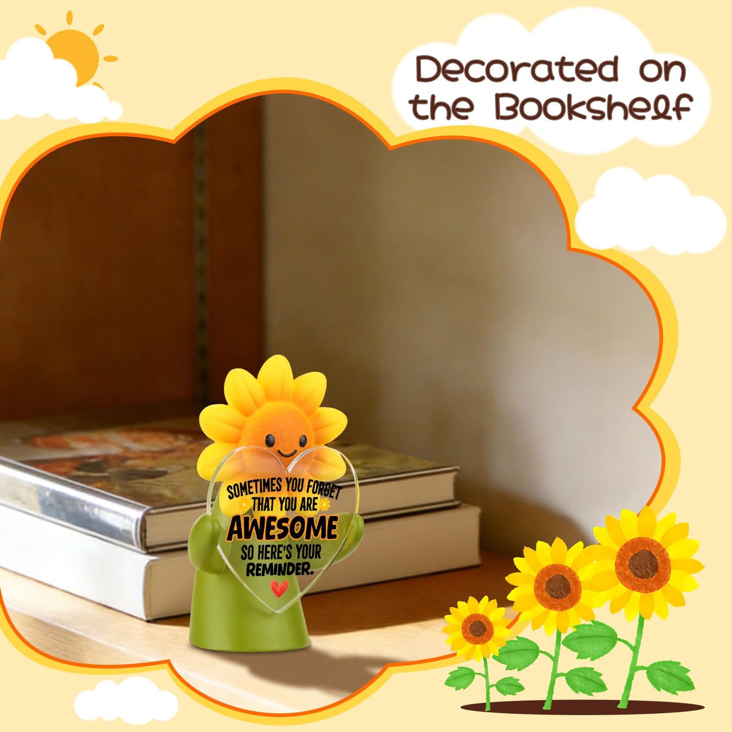 MFOMFO Sunflower Emotional Support Figurine with Reminder Message, You are Awesome Inspirational Desk Decor Gift for Friend Coworker Student Home Office-LUN10