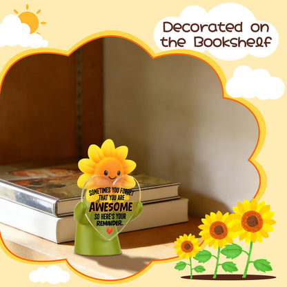 MFOMFO Sunflower Emotional Support Figurine with Reminder Message, You are Awesome Inspirational Desk Decor Gift for Friend Coworker Student Home Office-LUN10