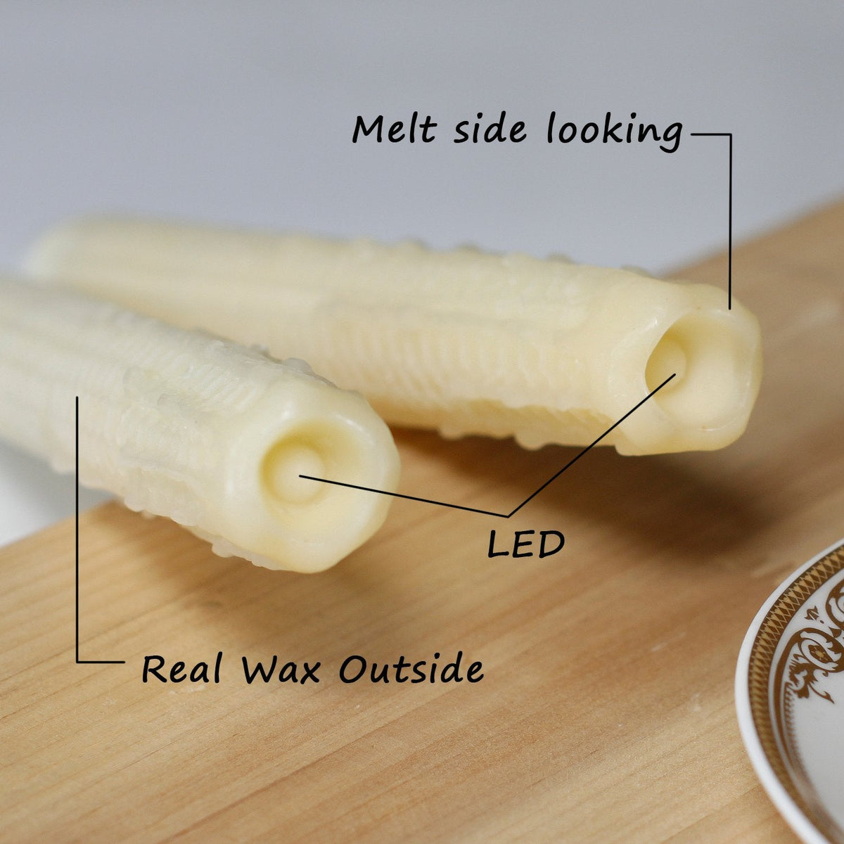 GiveU Taper Candles-Led Melted Dripping Honeycomb Flickering Flameless Candles with Timer,9 inch Tall,Ivory,Pack of 2