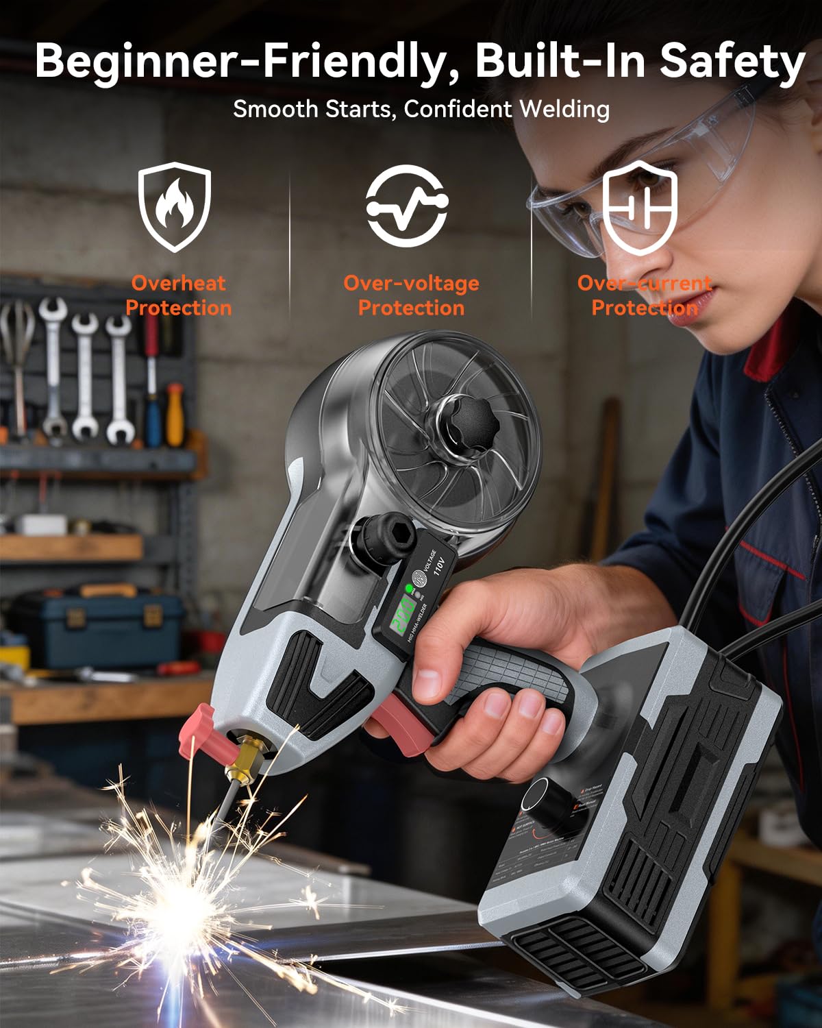 2 in 1 Handheld MIG and Stick Welder: PLOWIC 250A Portable Welding Machine, 110V Gasless Flux Core Wire Feed & MMA ARC Welder Gun for Home DIY, Repair, Farm - for .032"/.040" Wire and 3/32"-1/8" Rod