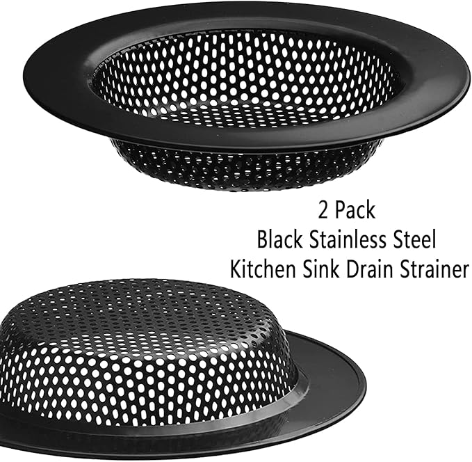 2 Pcs Black Stainless Steel Mesh Sink Drain Strainer, 2.75" Top/1.66" Kitchen
