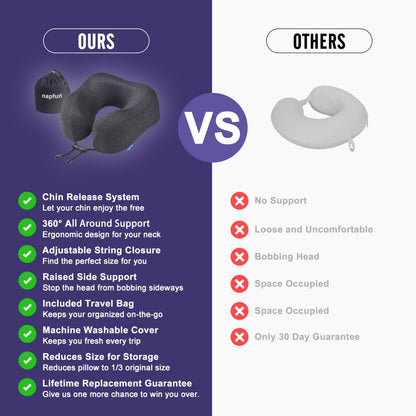 napfun Travel Pillow, Travel Accessories & Travel Essentials for Airplane Upgraded 100% Pure Memory Foam Travel Neck Pillow for Flight Headrest Sleep, Portable Plane Necessities, Full Black