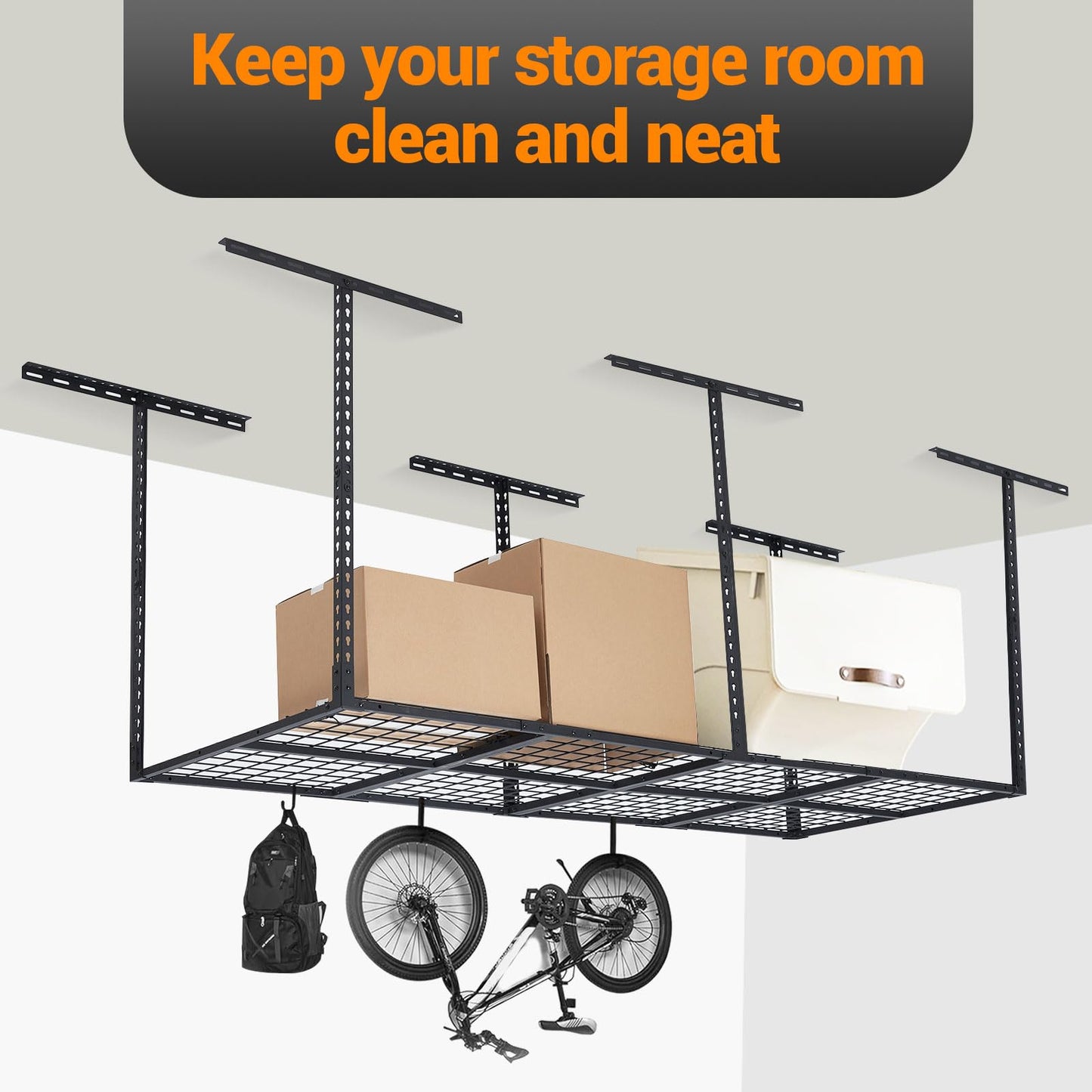 SierraSquad 3x8FT Overhead Garage Storage Rack, 22"-40" Height Adjustable Garage Ceiling Storage Racks, 750LBS Weight Capacity, Heavy Duty Metal Overhead Organization System