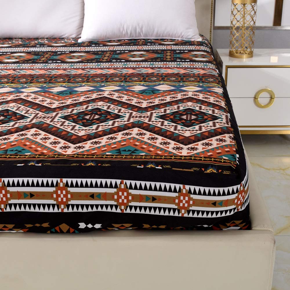 Bedding Fitted Sheet with Deep Pocket,Bohemian Printed Soft Fabric Bed Bottom Sheets (Brown(Boho), Twin)
